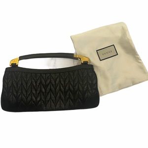 GUCCI Vintage Black Leather Handle Clutch